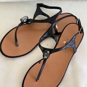 Albano Jewel Thong Sandals 7 37 Black Leather Ankle Wrap Italian Italy Resort